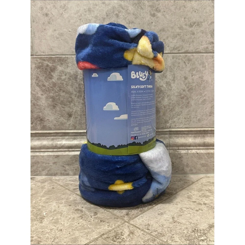 Bluey Birthday Balloon Throw Blanket NEW Silk Soft Touch 46” X 60” Bluey Bingo